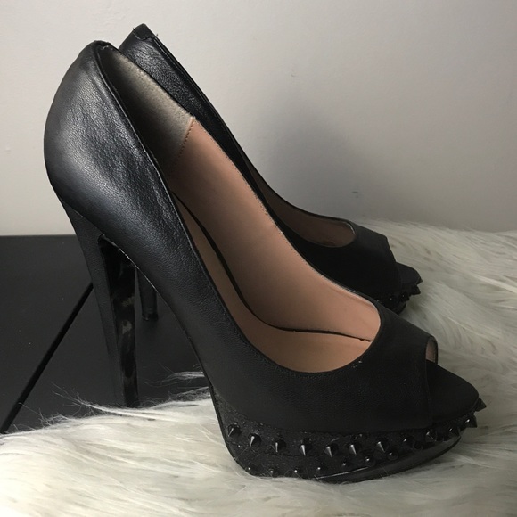 Betsey Johnson Shoes - Betsey Johnson black leather stud peep toe pumps 9
